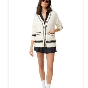 GOLDIE BYRD Fuzzy Striped V Neck Button Front Cardigan Sweater Women Size S